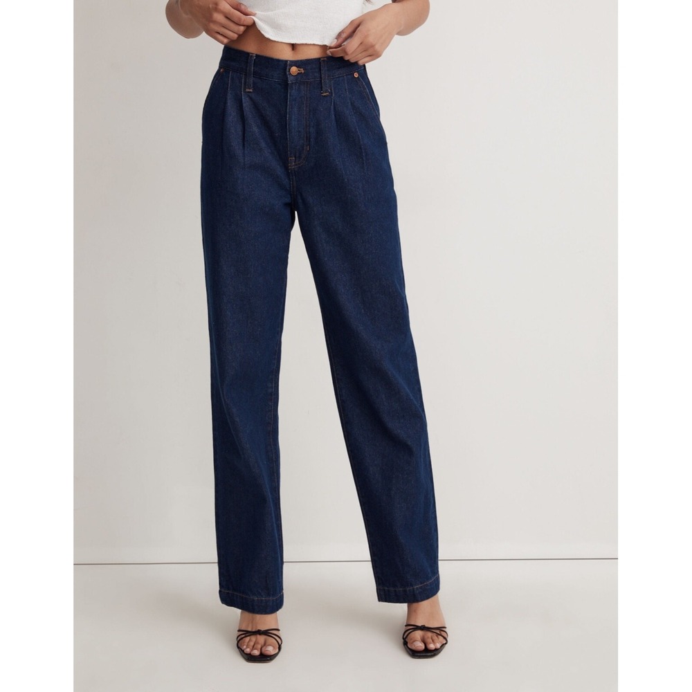 Madewell Baggy Straight Jeans in Woodham Wash: Pleated Edition Size 28 NWT